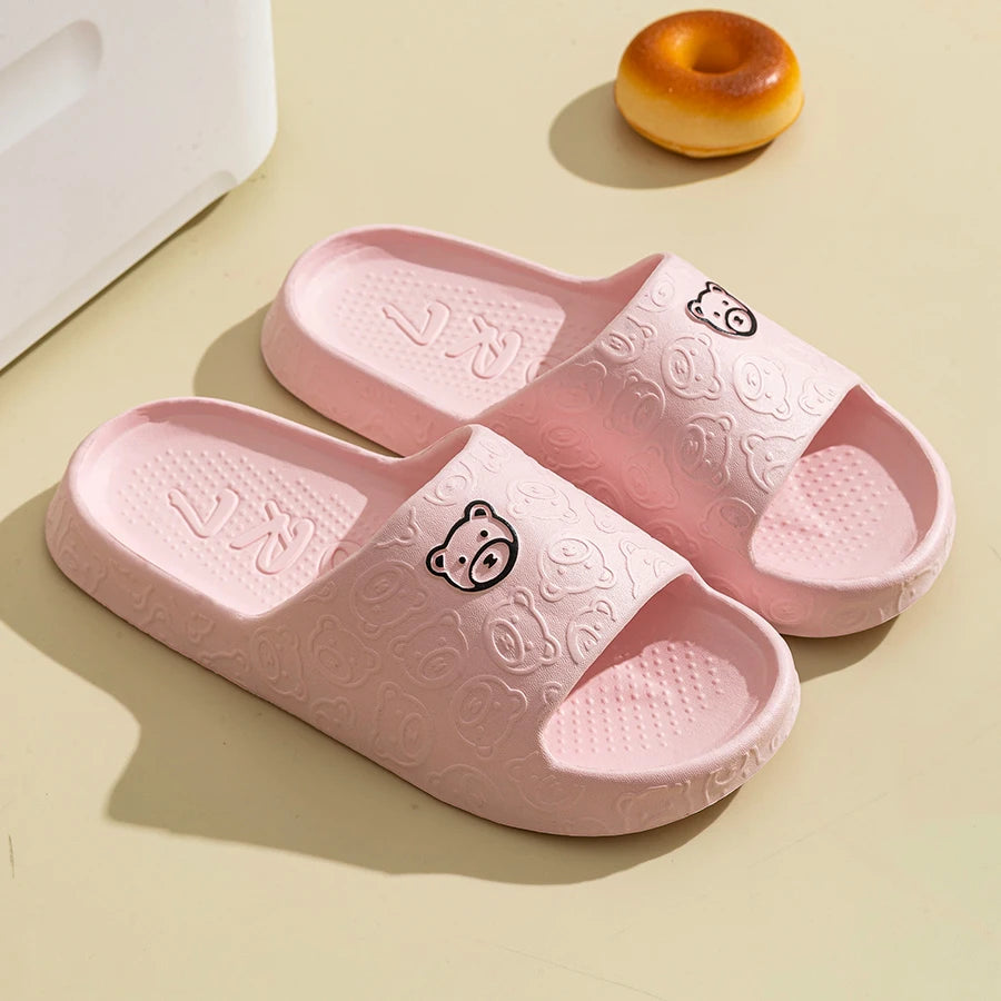 Women Casual Slippers Summer Cute Bear Cool Bathroom Anti-slip Slides Air Cushion Lightness Soft Sole Men Flat Shoes Couple